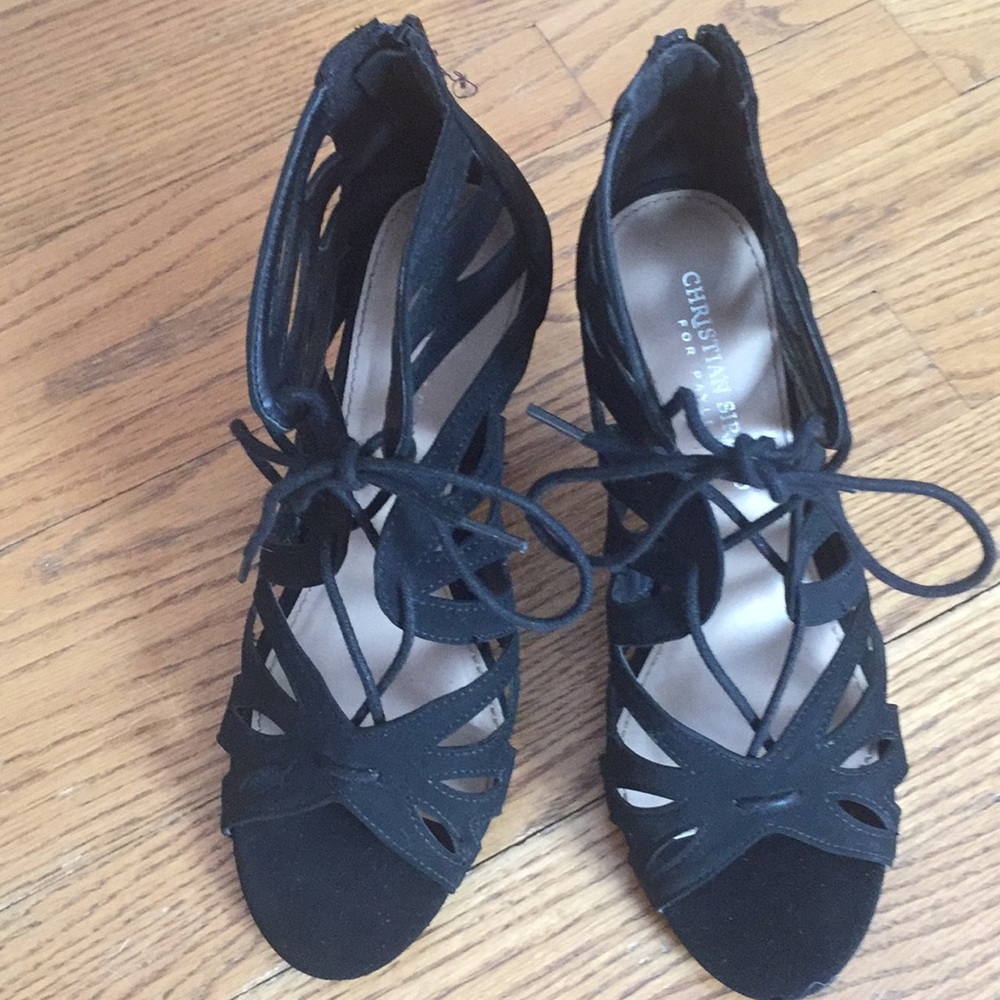 Worn once 7W Black suede high  heel shoes 2” heel